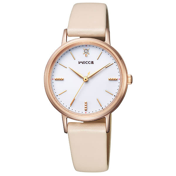 シチズン ウィッカ ダイヤモンド ソーラー レディース 腕時計 KP5-166-10 CITIZEN wicca  革ベルト 時計 ソーラーテック ホワイト ベージュ
