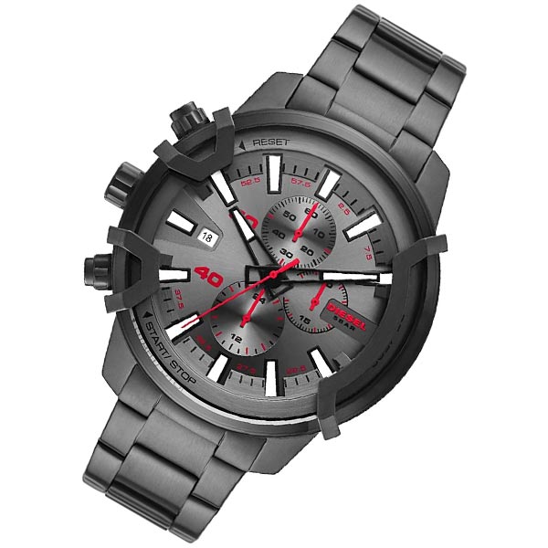 DIESEL(ディーゼル)
シルバー/ブラック
 チェーンピアス 専用ボックス付 ディーゼル DIESEL グリフェド GRIFFED DZ4586 メンズ｜腕時計本舗